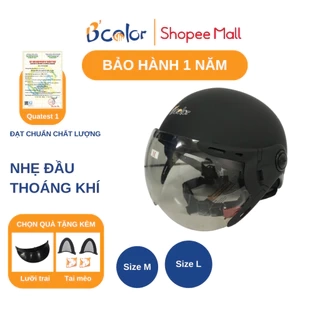 Mũ Bảo Hiểm Nửa Đầu B'color Màu Đen Có Kính Chắn Gió