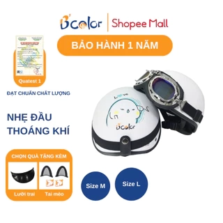 Mũ Bảo Hiểm Nửa Đầu Màu Trắng Họa Tiết Kèm Kính Thời Trang Chính Hãng B'COLOR