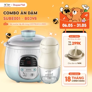 Combo Ăn Dặm Nồi Nấu Cháo Chậm 0.8L BEAR SUBE001 và Máy Xay Ăn Dặm 0.3L 8 Lưỡi B03V8 Nồi Nấu Cháo Chậm Máy Xay Thực Phẩm