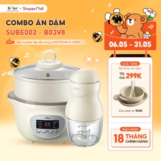 Combo Nồi Nấu Cháo Chậm BEAR 1.6L SUBE002 Tiếng Việt và Máy Xay Ăn Dặm 0.3L BEAR 8 Lưỡi GR-B03V8 Nấu Cháo Chưng Yến