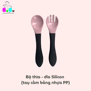 Bộ Thìa Dĩa Silicon (tay cầm bằng nhựa PP) BeBu Cao cấp cho bé