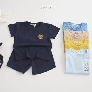 Bộ quần áo cộc tay cho bé trai bé gái Borie chất liệu cotton lạnh in họa tiết ở ngực Size 7-18kg A005