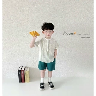 Bộ sơ mi cô tàu họa tiết kẻ cho bé Beemo Chất liệu đũi cao cấp siêu thoáng mát cho mùa hè,quần shorts lưng thun B597