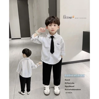 Bộ sơ mi kẻ kèm Cavat cho bé trai Beemo Chất liệu thô vân kẻ thoáng khí, lên form cực kì đẹp B552