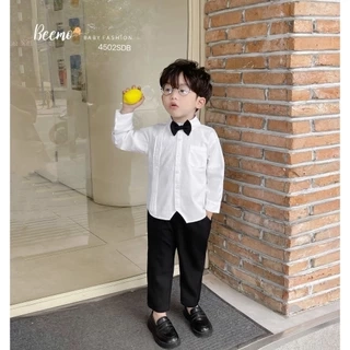 Bộ sơmi ly nổi kèm nơ cho bé trai Beemo Chất liệu thô hàn kết hợp chéo hàn cao cấp, siêu mướt, thoáng khí B584