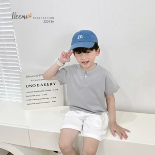Áo phông cộc tay Beemo cổ tàu phối cúc chất liệu cotton mềm mịn mặc đi học, đi chơi cho bé 9-24kg 22043A1