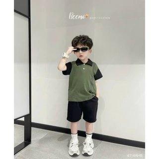 Áo polo cộc tay Beemo in sọc vải cotton mềm mịn đi học đi chơi cho bé trai từ 9-24kg 4114AHB
