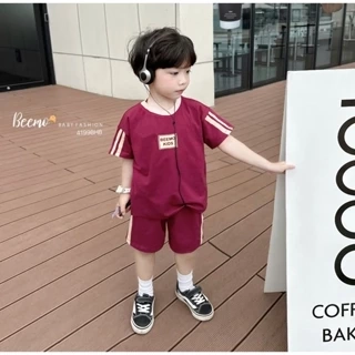 Set bộ thể thao Beemo cộc tay in chữ nổi vải cotton thoáng mát cho bé trai từ 9-24kg 4178BHB