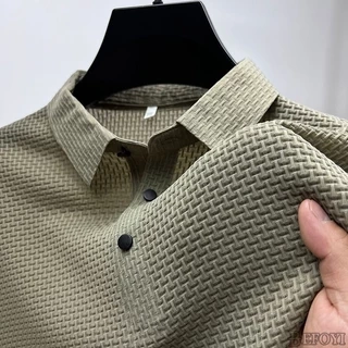 Nam Ice Silk Polo Áo Sơ Mi Tay Ngắn Áo Thun Công Sở Nút Cổ Áo Màu Trơn Paul Rời Top Kemeja Baju Lelaki XC2522
