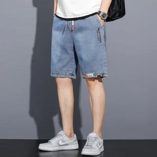 Quần short jean capris BEFOYI SLC84 xanh lam nhạt họa tiết chữ thường ngày Hàn Quốc size lớn M-4XL cho nam