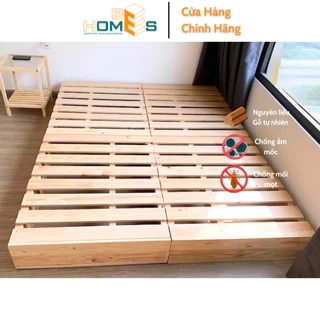 Giường pallet gỗ thông chân hộp kín Behomes đã ráp sẵn, nan dày, đã được xử lí ẩm mốc mối mọi