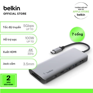 Hub chuyển đổi Belkin 7 trong 1 USB-C Multiport - HDMI 4K 30Hz, 100W PD, 2xUSB-A 3.0, 3.5 mm audio, SD 3.0,microSD 3.0