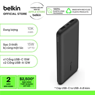 Pin sạc dự phòng Belkin Polymer Pocket Power 20,000 mAh, sạc nhanh 65w PD màn hình hiển thị pin