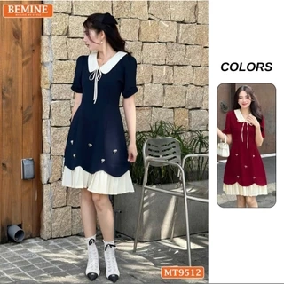Đầm thiết kế BEMINE cổ sen đính nơ tùng xếp ly phù hợp đi chơi, đi dạo phố-MT9512