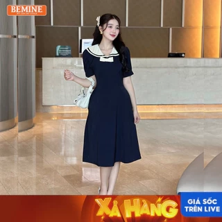Đầm thiết kế BEMINE cổ thủy thủ có viền đính nơ dáng chữ A phù hợp đi làm, đi chơi-MT10051