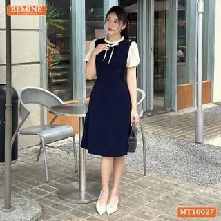 Đầm thiết kế BEMINE cổ tròn viền xếp ly dáng chữ A tay búp sen phù hợp đi làm, đi dạo phố-MT10027