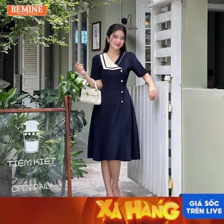 Đầm thiết kế cổ kiểu đính nút dáng xếp ly BEMINE MT9390