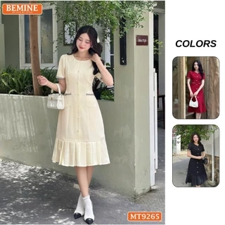 Đầm thiết kế cổ tròn đính nút dáng đuôi cá có xếp ly BEMINE MT9265