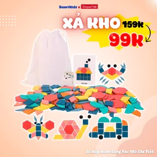 Đồ Chơi Sáng Tạo Xếp Hình 180 Chi Tiết Benrikids Bằng Gỗ Kèm Thẻ Flash Card Nhiều Hình Mẫu Cho Bé Phát Triển Tư Duy