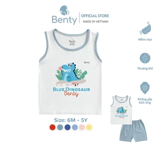 Bộ ba lỗ BENTY phối viền in khủng long BT099, đồ bộ cao cấp cotton mặc ngủ điều hòa, đi chơi cho bé