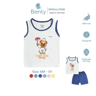 Bộ ba lỗ phối viền BENTY in hình BT098 Chef Dog đáng yêu, chất vải cao cấp, thấm hút mồ hôi tốt
