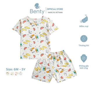 Bộ cộc tay cài vai BENTY full họa tiết mới bé trai bé gái, bộ đồ trẻ em mặc hè phong cách Hàn
