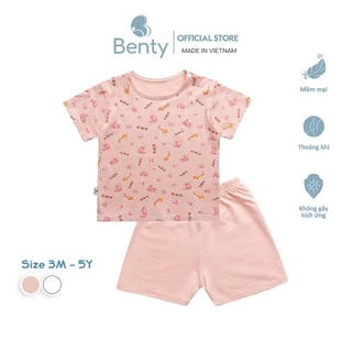 Bộ cộc tay cài vai họa tiết hồng BENTY mềm mịn mát, đồ bộ chất cotton bé mặc thoải mái
