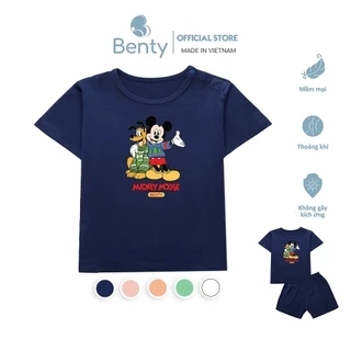 Bộ cộc tay cài vai in hình Mickey BT062 cotton mềm mịn, đồ bộ trẻ em cao cấp bé trai bé gái