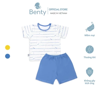 Bộ cộc tay cài vai sọc BENTY cotton co giãn an toàn da bé , quần áo trẻ em mềm mịn thấm hút mồ hôi