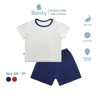 Bộ cộc tay cài vai trơn phối viền cổ BENTY cotton thấm hút mồ hôi, đồ bộ cho bé trai, bé gái