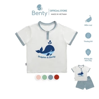 Bộ cộc tay cổ trụ BENTY in hình cá voi BT041 cotton mềm mịn mát, đồ bộ cho bé trai, bé gái