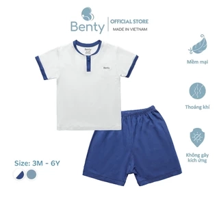 Bộ cộc tay cổ trụ BENTY sang trọng cotton mềm mịn, đồ bộ mặc đi chơi cho bé trai, bé gái