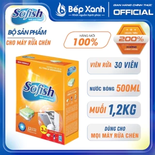 Combo SOFISH viên rửa chén 30 viên+ nước làm bóng 500ml + muối rửa 1.2kg - Dùng cho mọi loại máy rửa chén