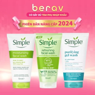 Sữa Rửa Mặt Simple Gel Kind To Skin Facial Wash Làm Sạch Da, Dưỡng Ẩm và Kiềm Dầu 150ml