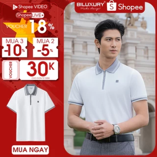 Áo Polo Trắng Phối Cổ, Kháng Khuẩn, Chống Nhăn, Bền Màu 9APCT504TRK Biluxury