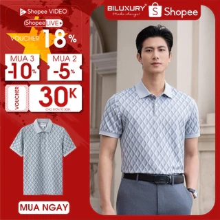 Áo Polo Ghi Xám 9APCH597GHS Biluxury Phối Hoạ Tiết Kháng Khuẩn Chống Nhăn Bền Màu