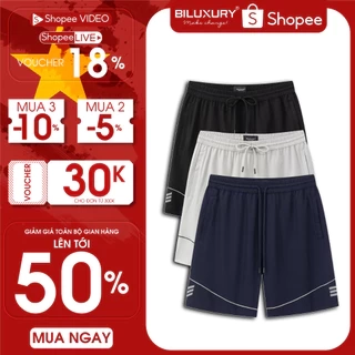 Quần Đùi Short Nam Thêu Chữ Kí 9QDGT503 Biluxury Vải Gió Mỏng Mát Không Bai Gião Co Xù Có Túi Trước Sau