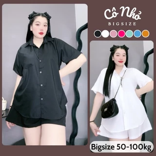Áo Sơ Mi Bigsize Nữ Tay Ngắn Form Rộng Basic Có Túi Vải Lụa Mềm Mát Không Nhăn SM1T