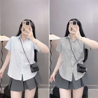 Áo Sơ Mi Kẻ Sọc Bigsize Nữ Somi Tay Ngắn Tôn Dáng Vài Cotton Thô Cho Chubby SM184