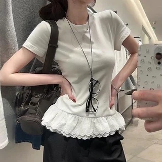 Áo Thun Babytee Bigsize Phối Ren Gấu,  Áo BabyTee Cổ Tròn Form Vừa Chất Vải Tăm QC Mùa Hè Thoáng Mát A281