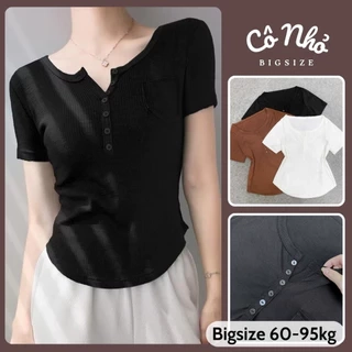 Áo Thun Bigsize Nữ Co Giãn Vải Tăm Gân Dáng Vừa Có Túi Nhỏ Trước Cá Tính Cổ Cúc Basic A274