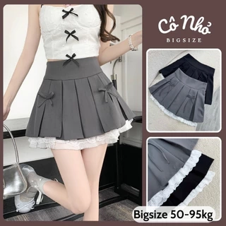 Chân Váy Bigsize Nữ Dáng Xếp Ly Xòe 2 Lớp Phối Ren Dễ Thương Kèm Nơ Đứng Form Cho Chubby CV419