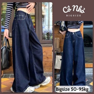 Quần Jean Bigsize Nữ Ống Suông Rộng Cạp Cao Chất Jean Viền Chỉ Trắng Không Co Giãn 50-95kg Q533