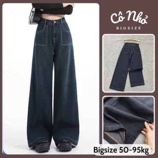 Quần Jean Bigsize Nữ Suông Dài Lưng Cao Tôn Dáng Viền Chỉ Cổ Điển 50-93kg Chubby Q544