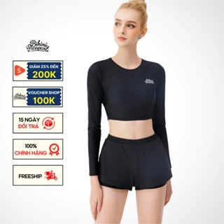 Áo bơi LẺ Nữ lẻ BIKINI PASSPORT kiểu tay dài gắn logo - màu Đen - BS1002_BL