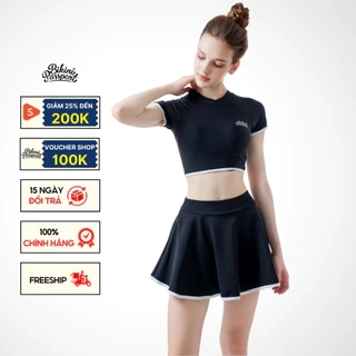 Đồ bơi NỮ BIKINI PASSPORT Hai mảnh LC dạng váy, áo tay ngắn có logo - màu Đen - BS1012_BL