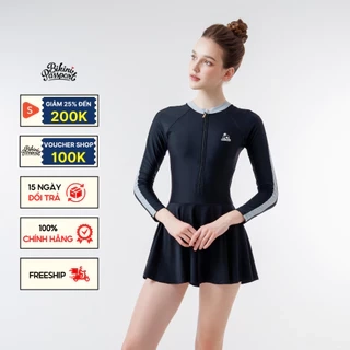 Đồ bơi Nữ BIKINI PASSPORT một mảnh tay dài dạng váy có khóa & logo - màu Xanh Navy - BS1007_NV