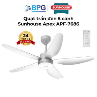 Quạt Trần Đèn Led Sunhouse Apex 5 cánh APF-7686, công suất 57W, cánh quạt sải rộng, điều khiển từ xa