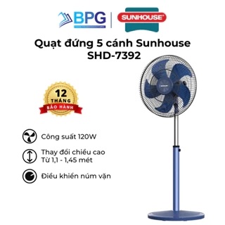 Quạt đứng Sunhouse 5 cánh 120W SHD-7392, động cơ đồng nguyên chất, vận hành êm ái, không tiếng ồn