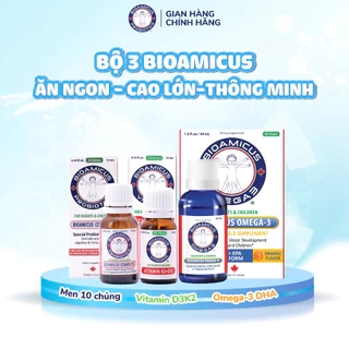 Bộ Ba Cho Bé Ăn Ngon Cao Lớn Thông Minh - Men 10 Chủng BioAmicus & BioAmicus Vitamin D3K2MK7 & BioAmicus Omega-3 DHA